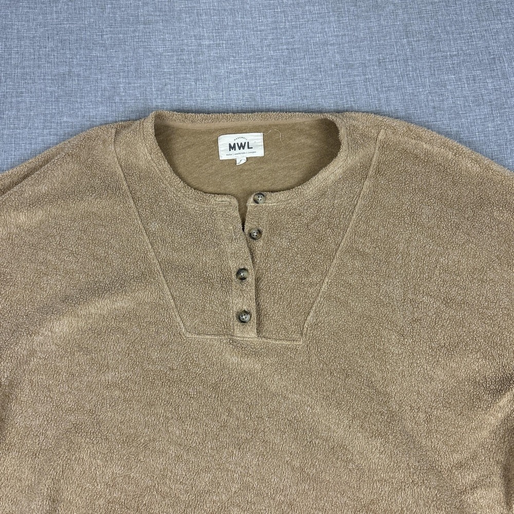 Madewell Sweater Womens L Brown Henley 3/4 Sleeve Terry Relaxed Pullover MWL Top